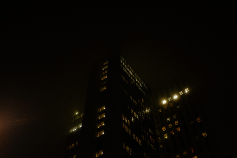light, building, fog, sweden, copy space, dark, lights, apartments, nature, outdoors, 4K, office, perspective, financial district, sky, life, architecture