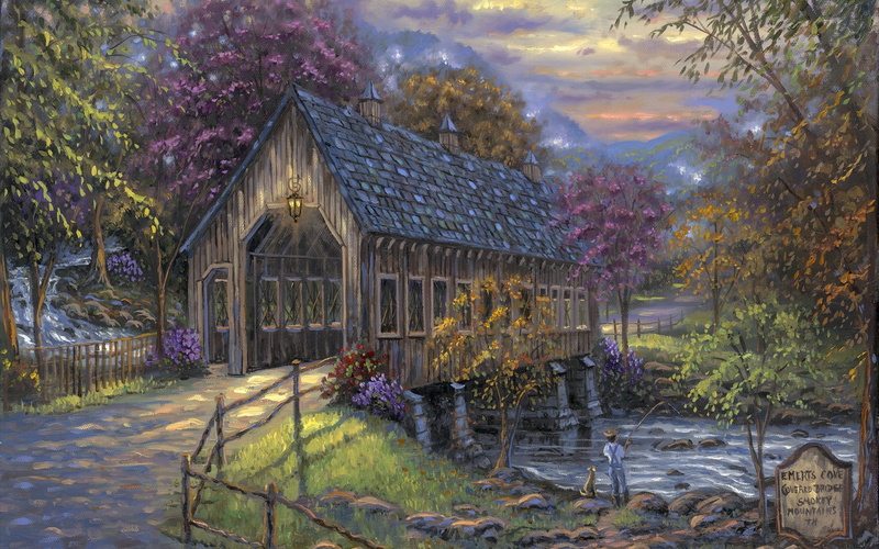 built structure, seasons, beauty in nature, clouds, park, roads, purple, house, children, tree, rustic, cloud - sky, architecture, nature, bridges, flowering plant