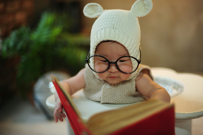 1080P, cute, looking at camera, innocence, smiling, suit, eyeglasses, knitted, education, front view, clothing, publication, pram, portrait, happiness