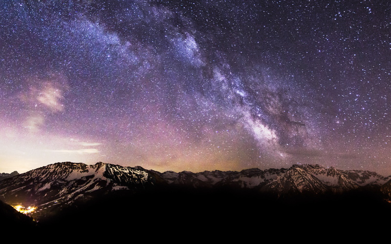 beauty in nature, winter, 4K, snowcapped mountain, nightsky, astronomy, citylights, scenics - nature, photography, mountain peak, majestic, mountains
