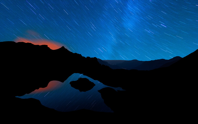 mountains, 4K, milky, reflections, star trail, landscape, amazing, nightsky, water, germany, star, astronomy, star field, tranquil scene, longexposure