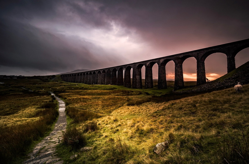 sky, UK, 2K, Ribblehead Viaduct, landscape, England
