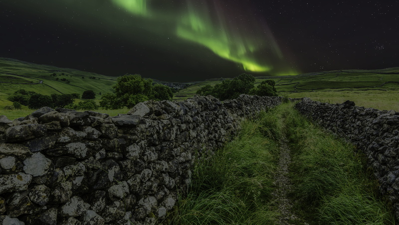 environment, night, rock, yorkshire dales, beauty, northern lights, stars, stone wall, tranquil scene, beauty in nature, malham cove, nature, 5K, surrounded