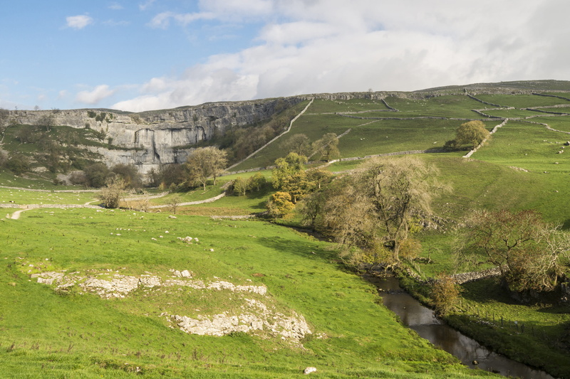 nature, environment, cloud - sky, tranquil scene, beauty in nature, grass, landscape, scenics - nature, mountain, sky, river, tranquility, malham cove