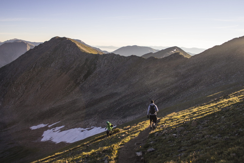 environment, landscape, people, mountain, 14er, sunrise, beauty in nature, men, real people, 14ers, united states, non-urban scene, lifestyles, rear view
