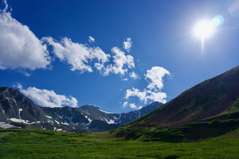 united states, mountain range, 14ers, torreys peak, sky, bright, 5K, environment, lens flare, day, meadow, cloud - sky, nature, land, mountains, blue
