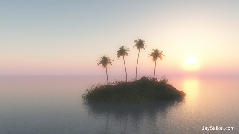 digital art, 3D, holiday, tropical, fantasy art, island, 1080P, palm trees, jay salton, sea