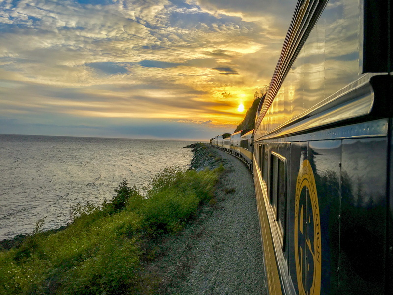 tranquility, water, horizon over water, cloud - sky, seward hwy, united states, outdoors, trains, scenics - nature, land, beach, railroad, transportation