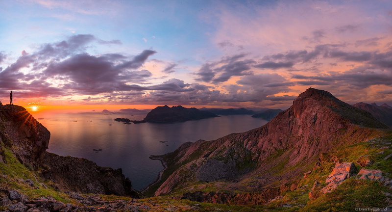 environment, solid, mountain, cloud - sky, rock - object, sky, green, sea, orange, sunset, clouds, romantic sky, brown, no people, nature, mountains, beauty in nature