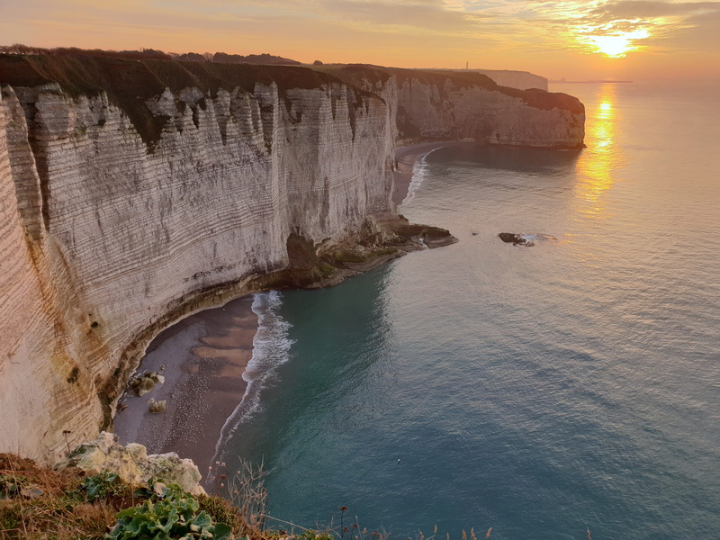 eroded, paysage, scenics - nature, sunset, high angle view, 4K, falaise, tranquility, natural, idyllic, france, rocks, sea, rock - object, tranquil scene