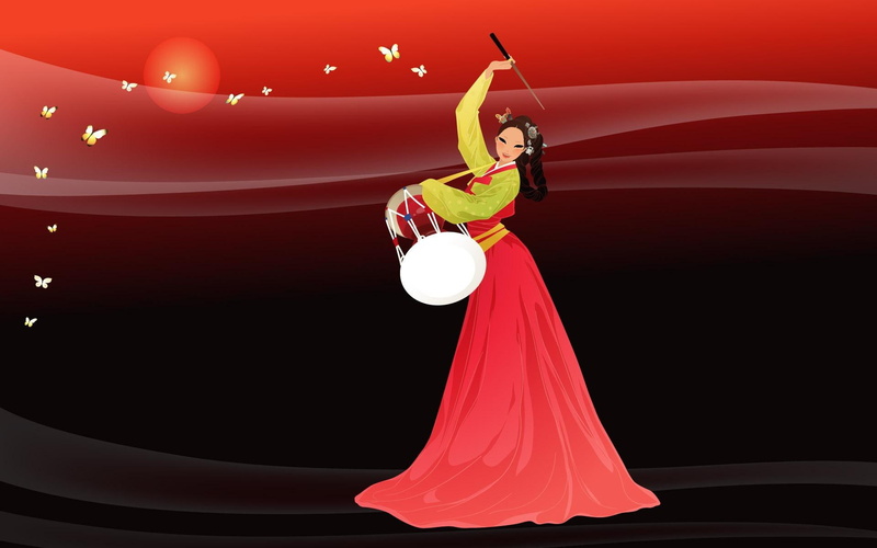 insect, playing, drum, girl, 1080P, butterfly, korean, vector, beauty, drummer, chinese, woman, green, asian, white, graphic, beautiful