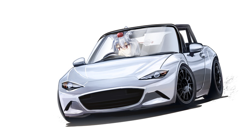 Touhou, 2K, Mazda, anime girls, Inubashiri Momiji, white background, Mazda MX-5, minimalism, car