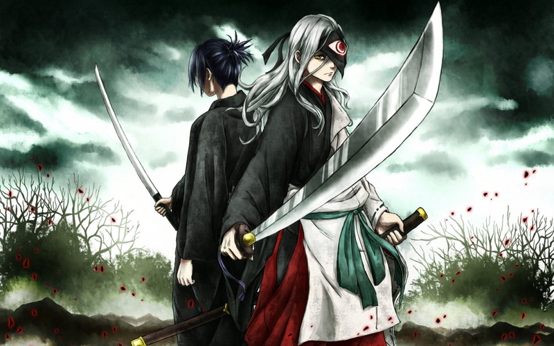 Grey Hair, Anime, 720P, Weapon, Katana, Yellow Eyes, Yato (Noragami), Sword, Belt, Black Hair, Long Hair, Noragami, Rabō (Noragami)