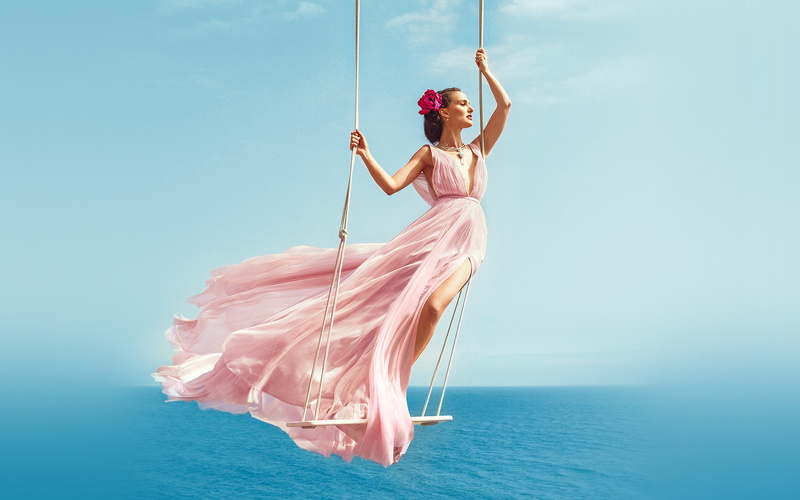 nature, summer, clothing, portman, fashion, dress, sea, adult, natalie, wind, 4K, women, outdoors, beauty, swing, young adult, blond hair, long hair, full length