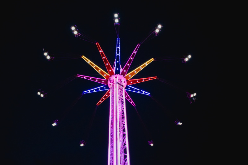 entertainment, excitement, ferris wheel, enjoyment, arts culture and entertainment, chain swing ride, abstract, low angle view, illuminated, celebration