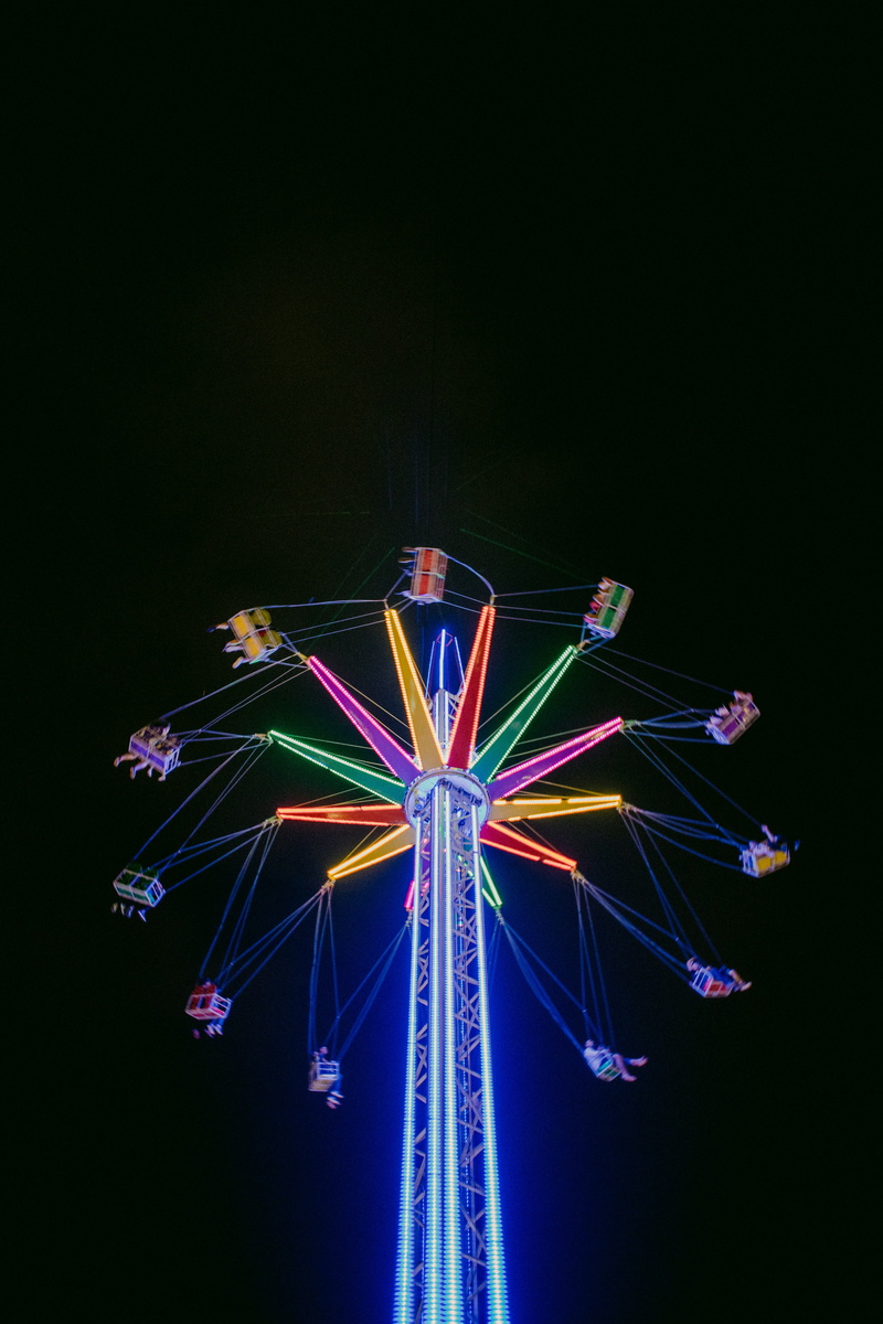 dark, funfair, carnival, arts culture and entertainment, multi colored, multicolored, riding, mary, round, illuminated, traveling carnival, spinning, night