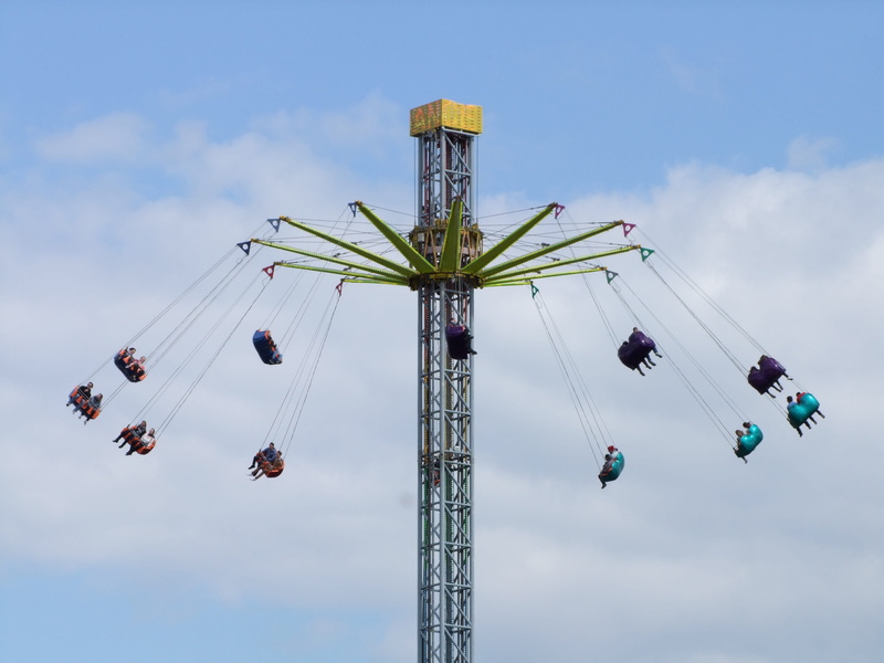 sky, chain swing ride, excitement, low angle view, tall - high, fairground, nature, entertainment, leisure activity, colorful, freedom, carousel, 4K, turn