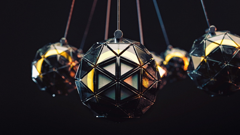 ornate, outdoors, decoration, focus on foreground, shape, cage, black background, birdcage, 1080P, abstract, night, ball, 3D, art and craft, metal, hanging