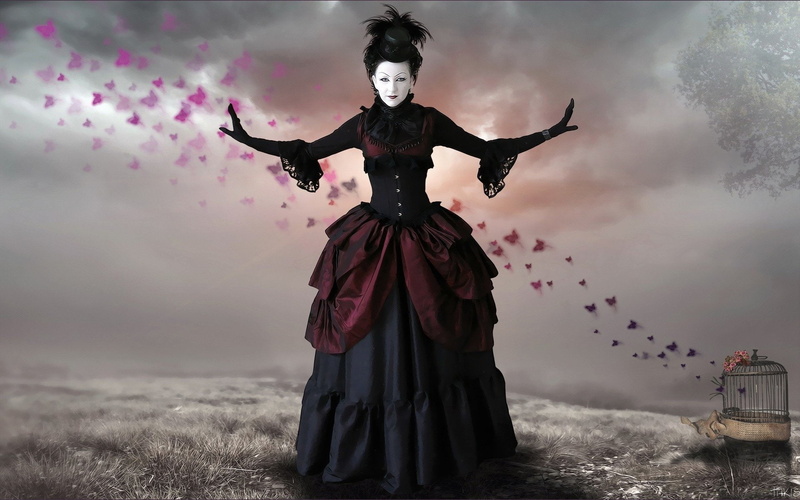 Gothic, Women, Woman, Birdcage, 1080P, Butterfly, Artistic