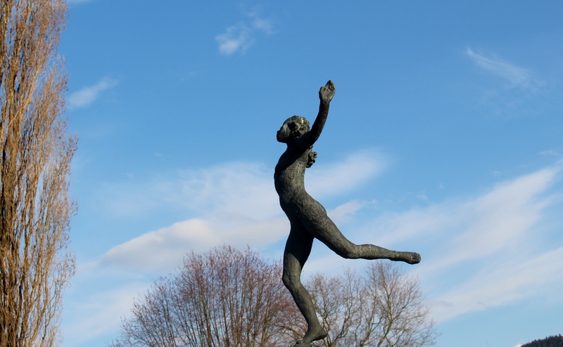 arms raised, representation, outdoors, cloud - sky, rorschach, creativity, woman, sculpture, slightly, art and craft, artwork, human representation, background