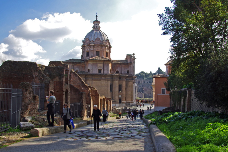building exterior, built structure, Archaeology, outdoors, incidental people, fori imperiali, Italy, building, architecture, church of santi luca e martina