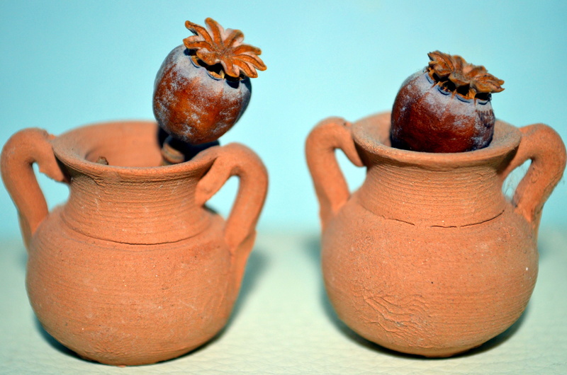 craft, close-up, fruit, 4K, ceramics, art and craft, amphorae, poppies opium, food and drink, pitcher - jug, still life, freshness, brown, two objects