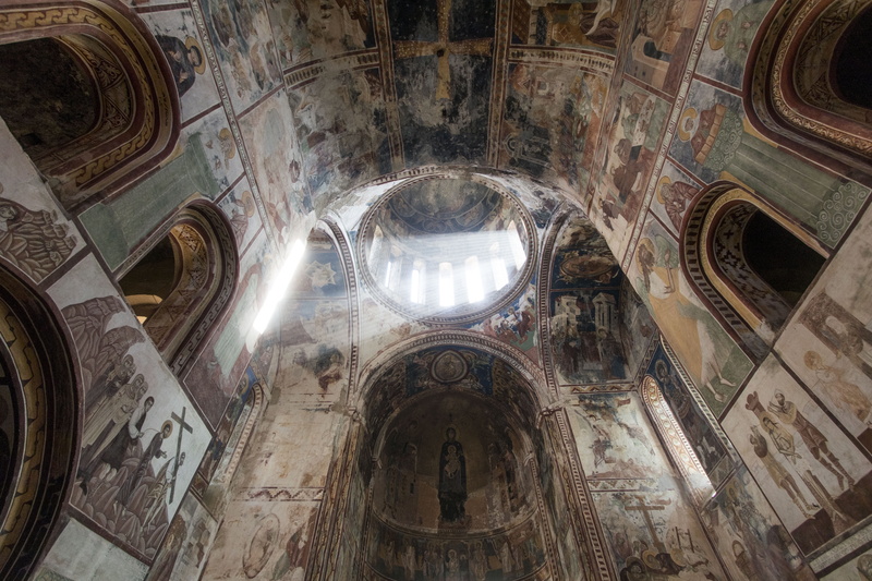 5K, travel destinations, place of worship, no people, monastery, built structure, belief, history, day, indoors, mural, cupola, church, religion, low angle view
