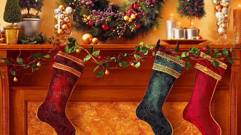 christmas ornament, indoors, home interior, celebration, candle, decoration, plant, christmas decoration, christmas stocking, 1080P, fireplace, christmas