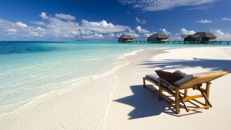 scenics - nature, vacations, chair, island, travel Locations, lounge, chaise Longue, caribbean Sea, nature, scenics, beauty In Nature, beaches, blue, sky