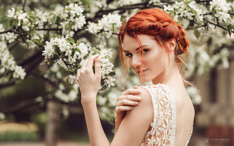 portrait, model, flowering plant, beauty in nature, hair, beauty, hands, young women, one person, beautiful woman, young adult, dyed red hair, tree, trees
