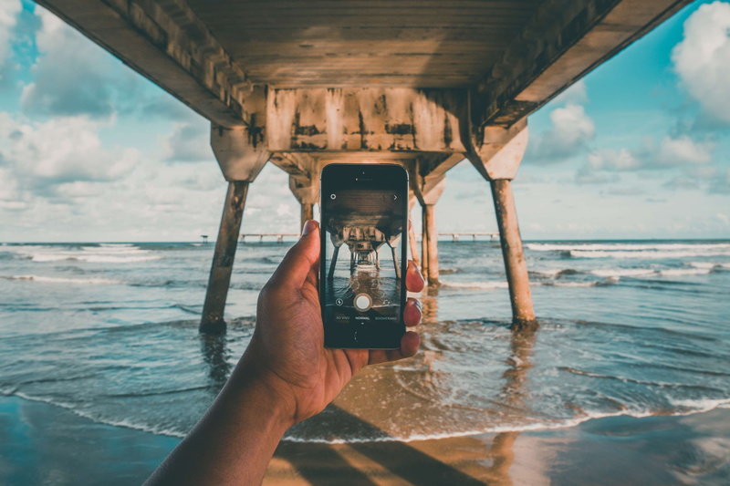 waves, seafoam, picture taking, water, photography, day, technology, human hand, horizon over water, lifestyles, beach, photography themes, 4K, dock, outdoors