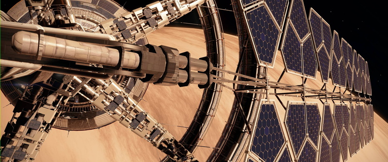 fuel and power generation, satellite, connection, 2K, sky, building, outdoors, city, tall - high, day, architecture, space, low angle view, skyscraper