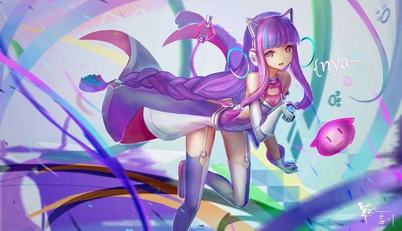 animal ears, cat girl, thigh-highs, tail, original characters, 720P