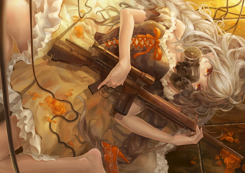 sweet, sweet food, large group of objects, food, 720P, anime girls, machine gun, no people, gas masks, close-up, transparent, indulgence, container, weapon