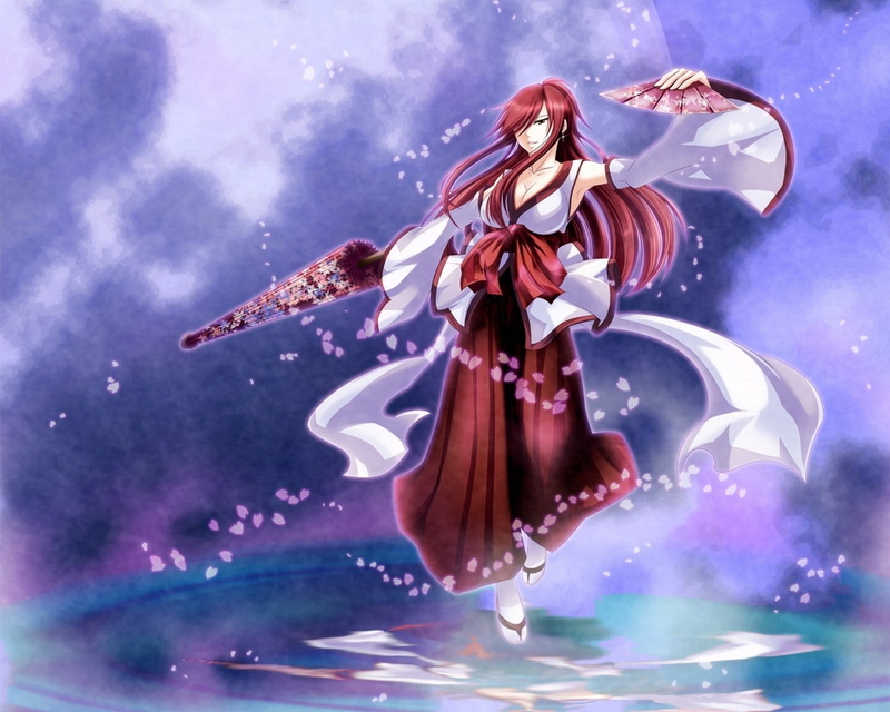 Red Hair, nature, petal, sky, red, Sakura Blossom, freshness, Spiritual, beauty In Nature, multi colored, orchid, water, haired, blossom, beauty, Fairy Tail