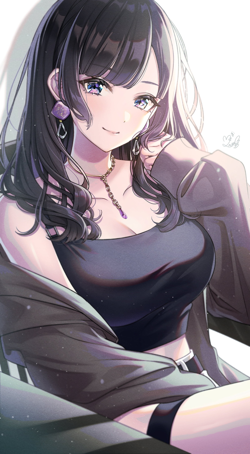 cleavage, 2K, anime girls, necklace, long hair, MAIRO