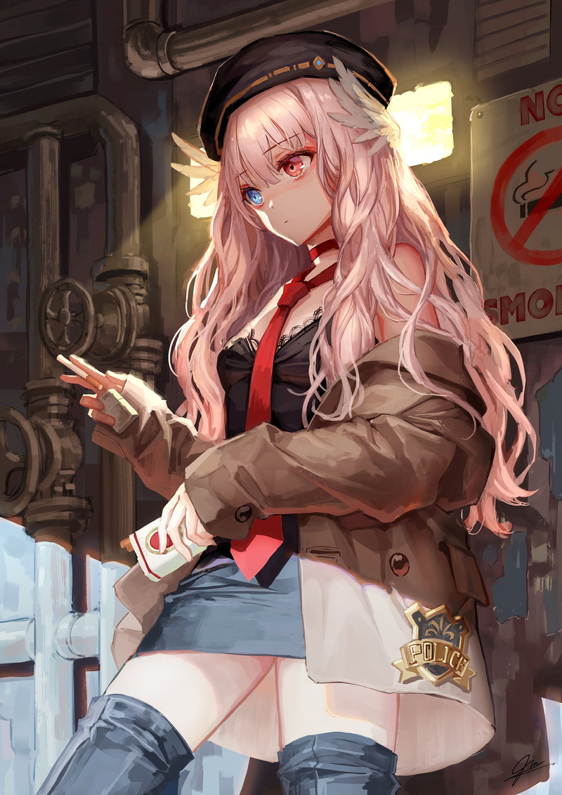 dress, tie, anime girls, coats, drawing, Mai Okuma, knee-high boots, black dress, fantasy girl, 2D, digital art, original characters, lighter, pink hair