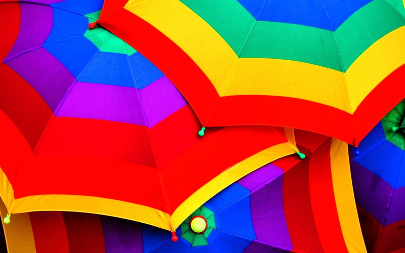 yellow, umbrellas, art, orange, rain, umbrella, green, 1080P, colors, colorful, life