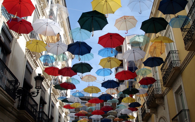 black, red, photography, umbrella, 2K, umbrellas, yellow, blue, hd, white