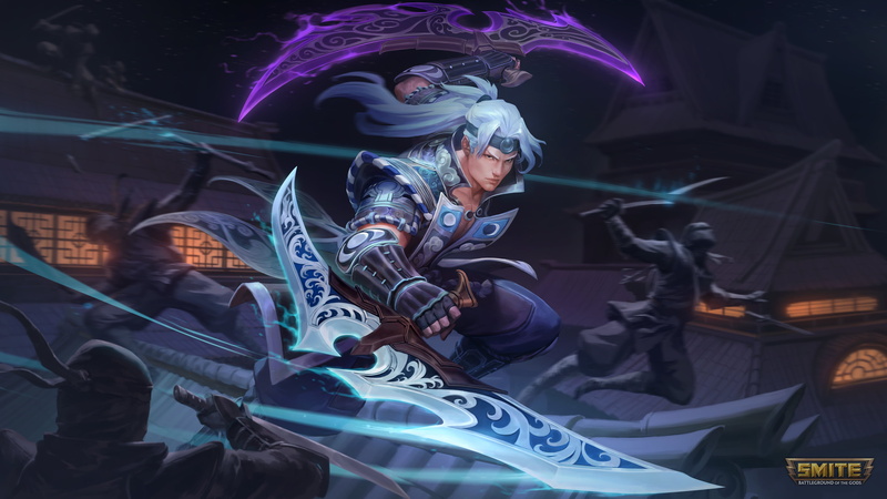 4K, watermarked, Smite, Tsukuyomi (Smite), Tonfa