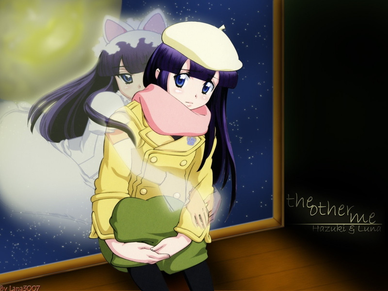Beret, fashion, 720P, indoors, text, human representation, Tsukuyomi moon phase, lifestyles, leisure activity, toy, Scarf, representation, Hazuki, clothing