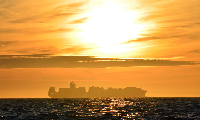 building, architecture, orange, 5K, container, sky, scenics - nature, building exterior, cargo ship, ship, silhouette, horizon, no people, office building exterior