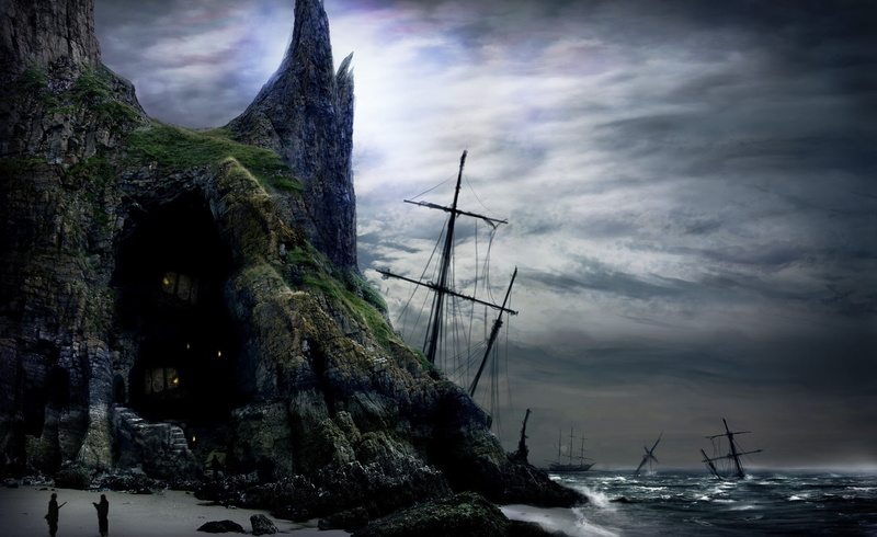 pirates, scenics - nature, day, 1080P, no people, cloud - sky, beauty in nature, fantasy art, transportation, sky, shipwreck, tranquility, outdoors, nautical vessel