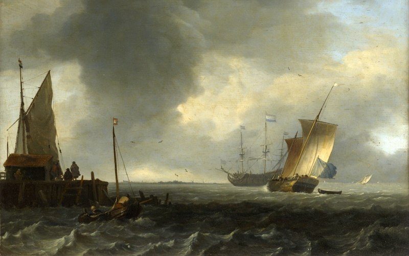 textured effect, Canvas, sailing, ruined, mode of transportation, destruction, nautical vessel, tall ship, Bakhuizen, water, 1080P, textured, environment