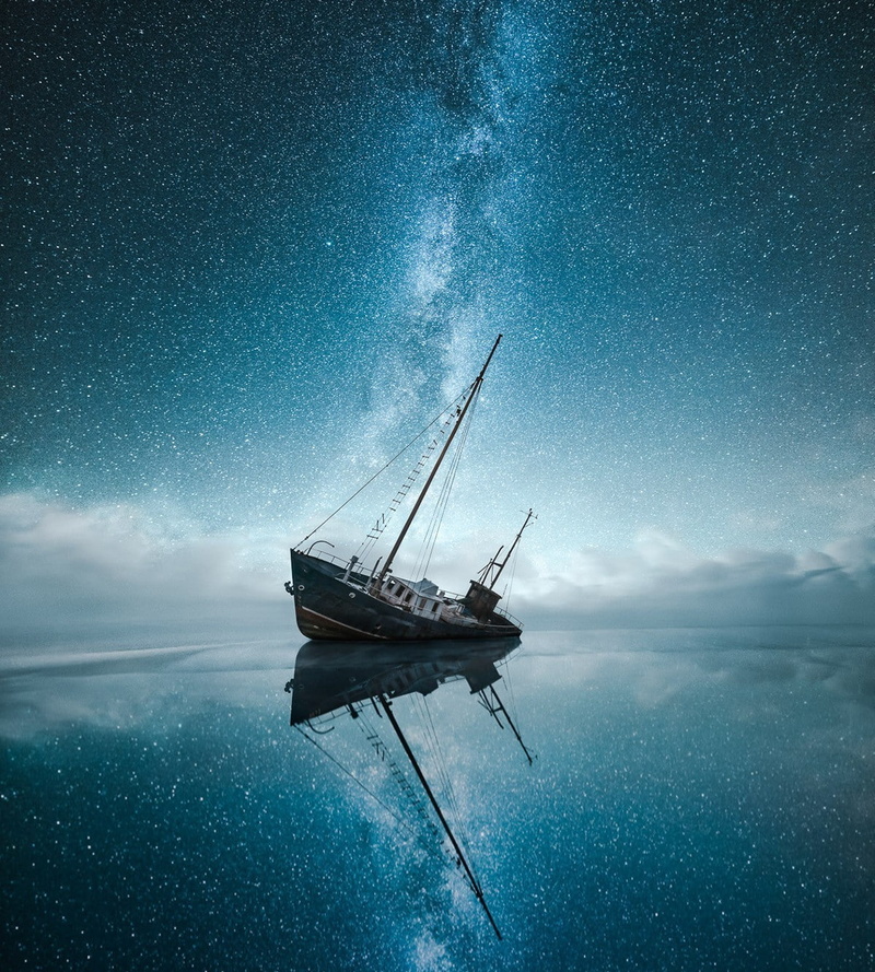 nautical vessel, star - space, space universe stars milky way, sky, ship, beauty in nature, nature, 720P, sea, galaxy, sailboat, mode of transportation