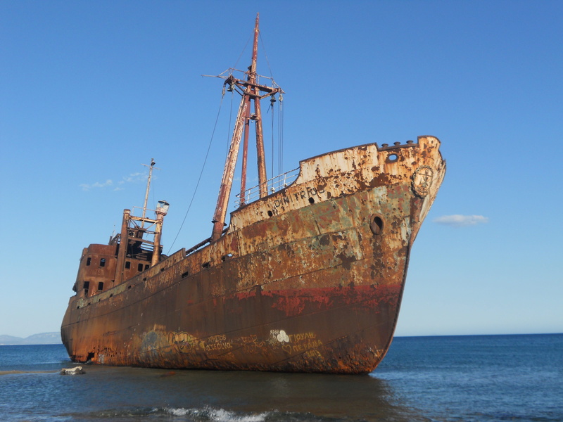 shipwreck, damaged, ruined, sailboat, sinking, water, mode of transportation, abandoned, nature, sea, deterioration, day, wreck, no people, rusty, ship