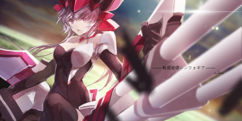 720P, Swd3e2, Long Hair, Headdress, Pink Hair, Yukine Chris, Anime Girls, thigh, anime, highs, Pink Eyes, Senki Zesshou Symphogear