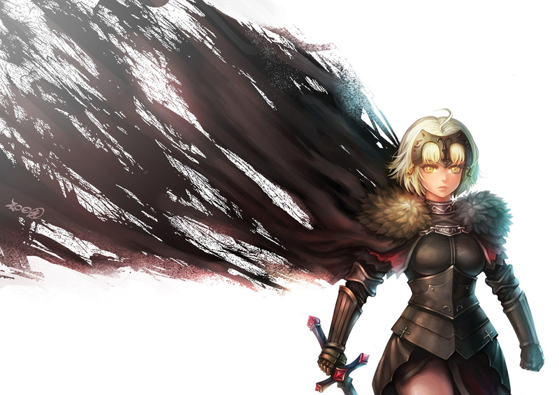 white hair, FateGrand Order, Jeanne (Alter) (FateGrand Order), yellow eyes, video games, armor, anime girls, Avenger (FateGrand Order), sword, 1080P, short hair