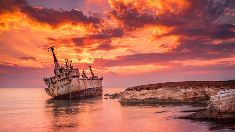 tranquil scene, tranquility, ship 4k pc  hd, nature, shipwreck, orange color, 4K, travel, scenics - nature, deterioration, sea, mode of transportation