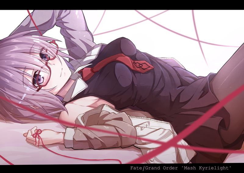 Fate/Grand Order, Mashu Kyrielight, Fate (Series), Lying Down, Short Hair, Black Dress, Fate Series, Girl, Dress, 2K, Blush, Glasses, Pantyhose, Shielder